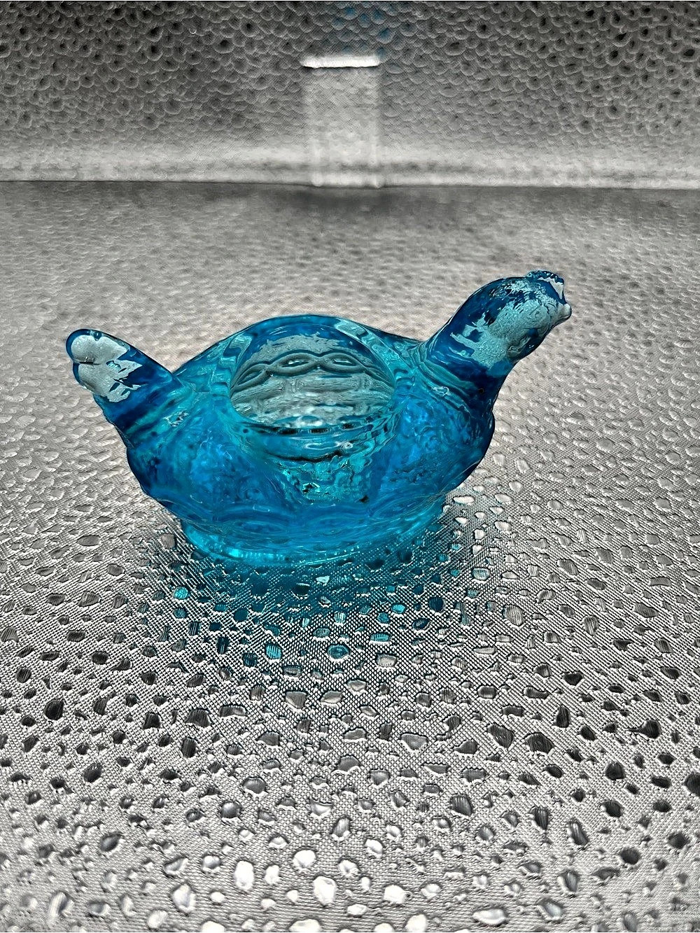 Miniature Hen on Nest Chick Salt Cellar Blue Glass